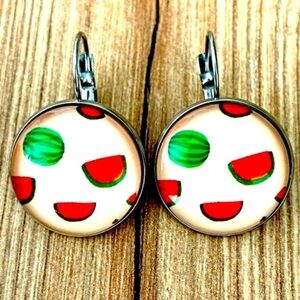 NWT, Watermelon Print Stainless Steel Earrings, French Clasp, 20mm